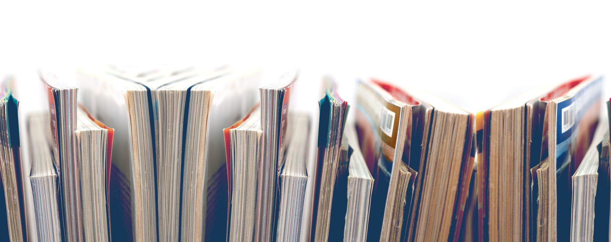 Zeitschriften und Bücher stehen im Regal